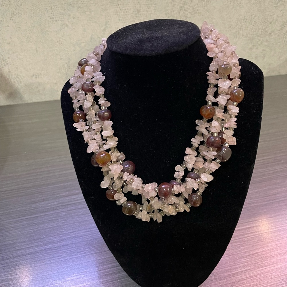 Fluorite nugget, multi-strand necklace, accented with bronze beads.
